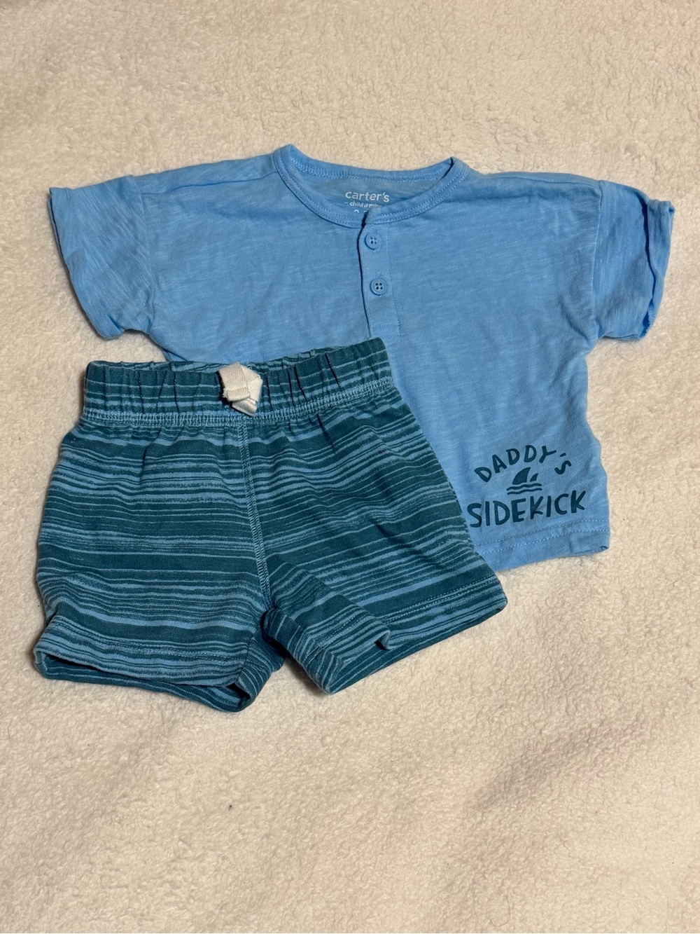 Carter's Light Blue Tee and Teal-Striped Shorts Set